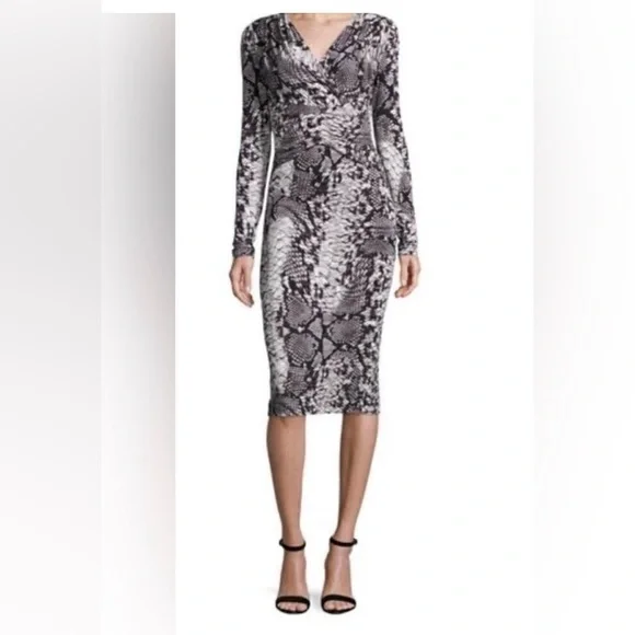 David Meister Dresses | David Meister Snakeskin Print Fitted Long Sleeve Vneck Night Out Luxe Dress | Color: Black/Silver | Size: 2 | David Meister Dresses | David Meister Snakeskin Print Fitted Long Sleeve Vneck Night Out Luxe Dress | Color: Black/Silver | Size: 2 |